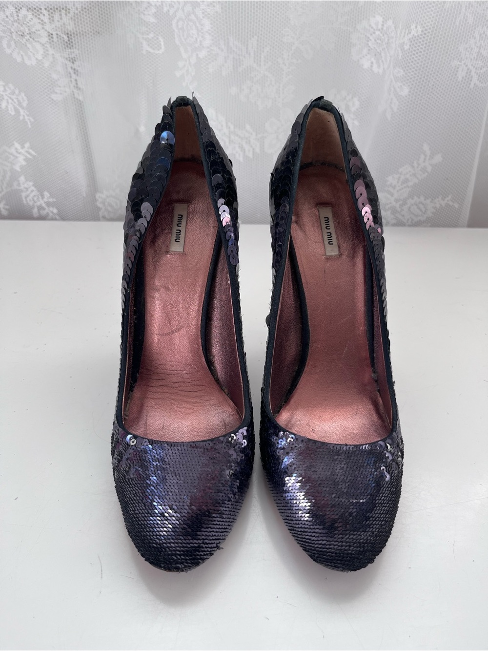 Vintage Miu Miu Black Iridescent Sequin Round-Toe Pumps